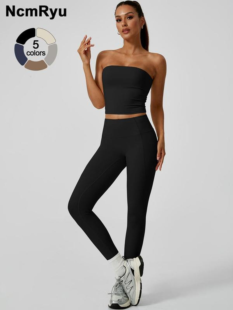Women'S Sports Vest Pants High Elasticity Strapless High Waist Comfortable Breathable Sexy Fashionable Yoga Clothes Gym Training Golf Tennis Clothes Women'S Sports Clothes, Gym Outfit, Yoga Tracksuit Set, Athletic Fashion Activewear
