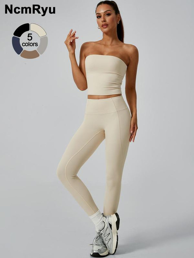Women'S Sports Vest Pants High Elasticity Strapless High Waist Comfortable Breathable Sexy Fashionable Yoga Clothes Gym Training Golf Tennis Clothes Women'S Sports Clothes, Gym Outfit, Yoga Tracksuit Set, Athletic Fashion Activewear