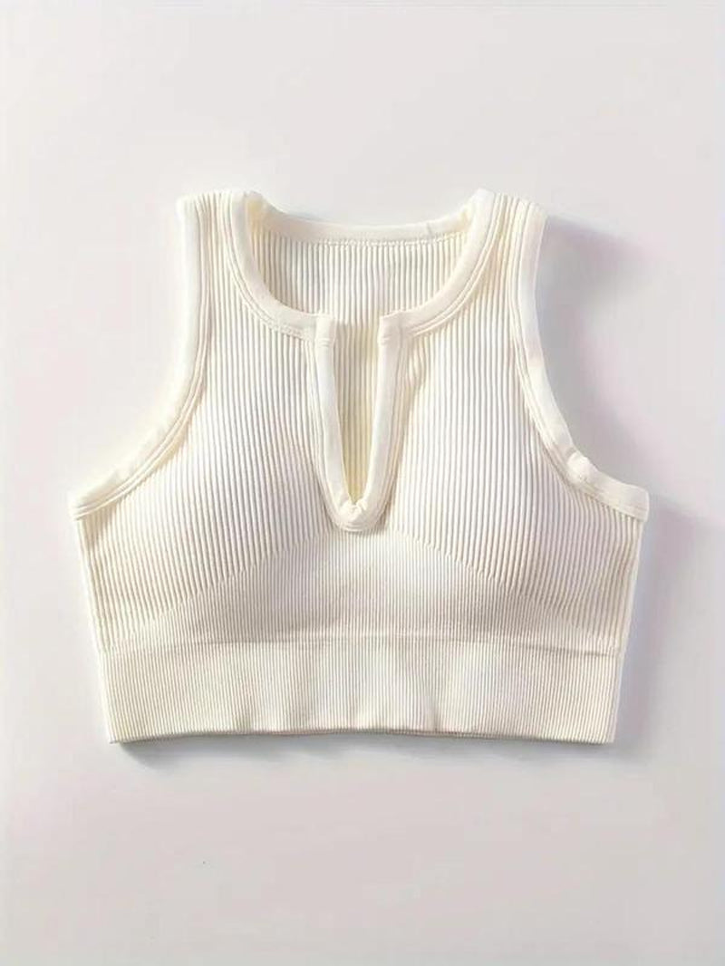 Women'S Solid Notched Neck Crop Sports Push up Tank Top, Casual Comfortable Sleeveless Crop Top, Running Vest, Summer Outfits 2024, Women Sports Clothes, Gym Clothes, Fitness Clothes