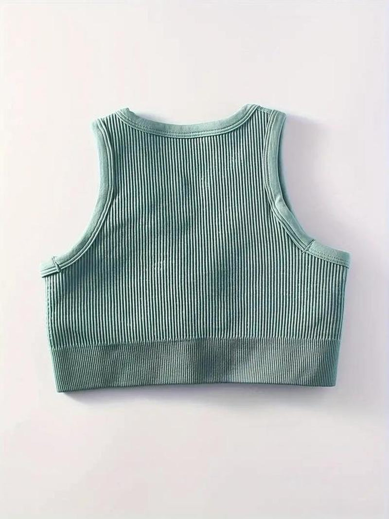 Women'S Solid Notched Neck Crop Sports Push up Tank Top, Casual Comfortable Sleeveless Crop Top, Running Vest, Summer Outfits 2024, Women Sports Clothes, Gym Clothes, Fitness Clothes