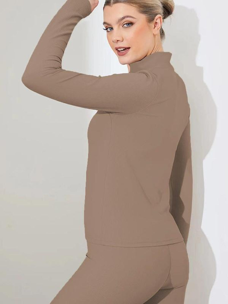 Plus Size Two-Piece Set Workout Outfits Long Sleeve Mock Neck Zip up Jacket and Leggings Set, Casual Spring & Fall Athletic Sports Clothes Set for Women
