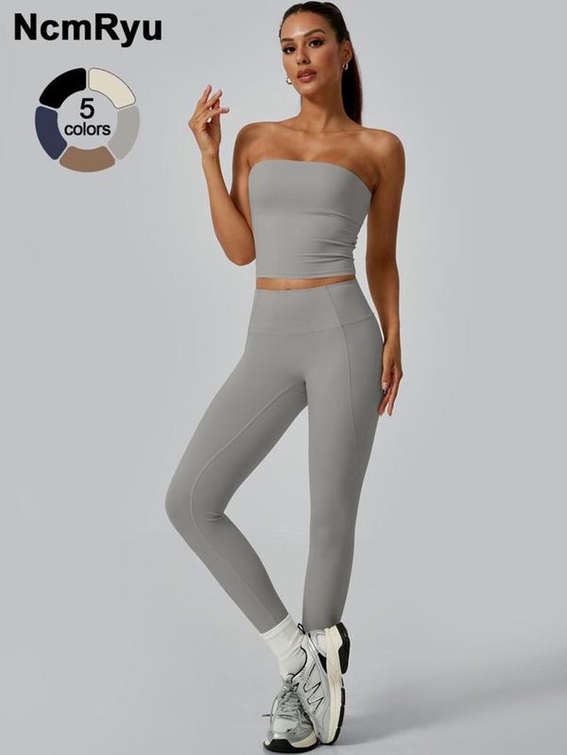 Women'S Sports Vest Pants High Elasticity Strapless High Waist Comfortable Breathable Sexy Fashionable Yoga Clothes Gym Training Golf Tennis Clothes Women'S Sports Clothes, Gym Outfit, Yoga Tracksuit Set, Athletic Fashion Activewear