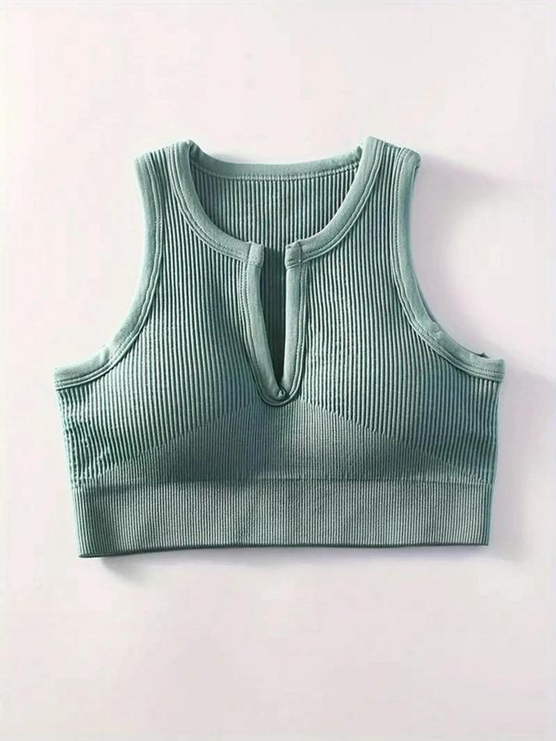 Women'S Solid Notched Neck Crop Sports Push up Tank Top, Casual Comfortable Sleeveless Crop Top, Running Vest, Summer Outfits 2024, Women Sports Clothes, Gym Clothes, Fitness Clothes