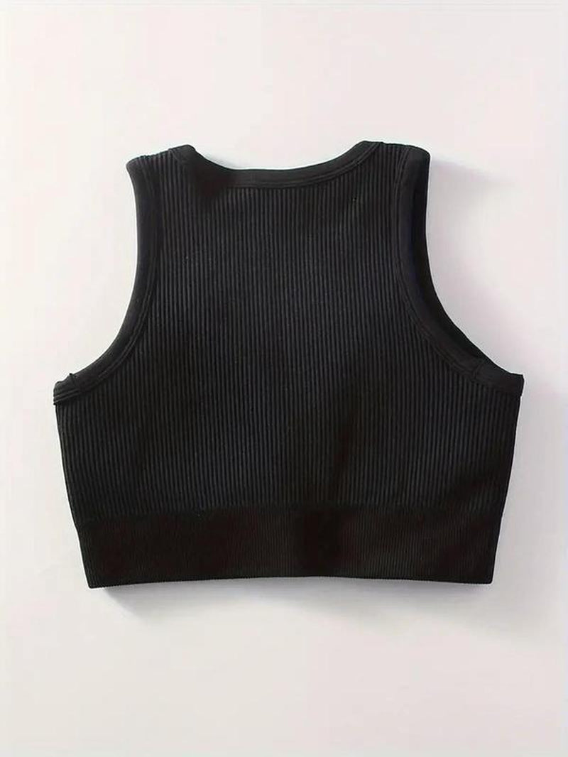 Women'S Solid Notched Neck Crop Sports Push up Tank Top, Casual Comfortable Sleeveless Crop Top, Running Vest, Summer Outfits 2024, Women Sports Clothes, Gym Clothes, Fitness Clothes