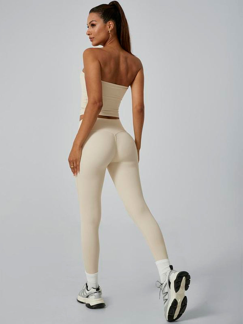 Women'S Sports Vest Pants High Elasticity Strapless High Waist Comfortable Breathable Sexy Fashionable Yoga Clothes Gym Training Golf Tennis Clothes Women'S Sports Clothes, Gym Outfit, Yoga Tracksuit Set, Athletic Fashion Activewear