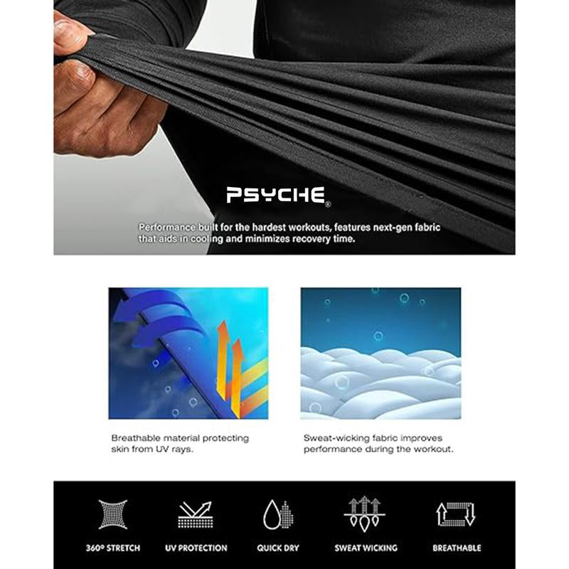 PSYCHE 1/2/3 Pack Men'S Long Sleeve Shirts Solid Color Quick Drying Breathable Men'S Sportswear Clothing for Gym Running Football Mens Sports Clothes Activewear High Elastic Fit