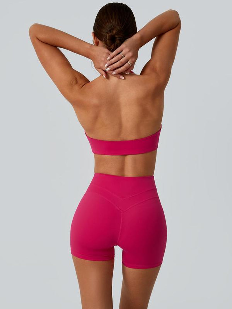 2 Piece Set Women'S Sports Bras Shorts Detachable Chest Pads Hanging Neck Exposed Back High Waist High Elasticity Abdominal Compression Hip Lifting Comfortable Quick Drying Yoga Clothes Gym Training Golf Tennis Clothes Women'S Sports Clothes