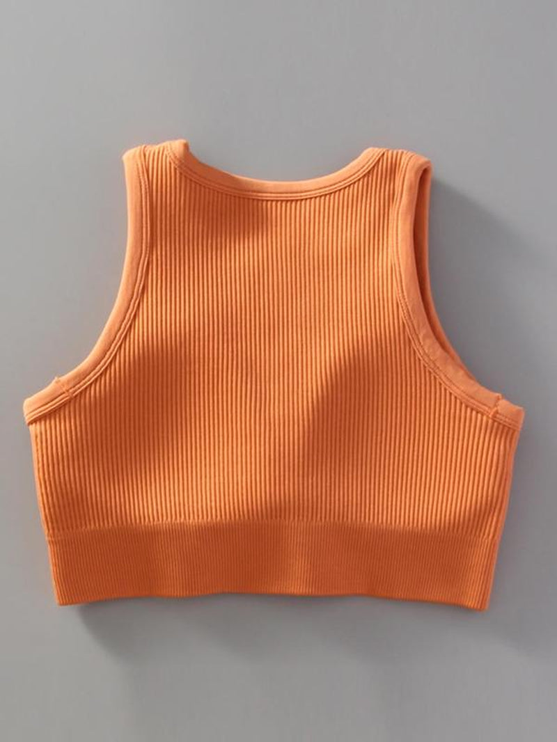 Women'S Solid Notched Neck Crop Sports Push up Tank Top, Casual Comfortable Sleeveless Crop Top, Running Vest, Summer Outfits 2024, Women Sports Clothes, Gym Clothes, Fitness Clothes