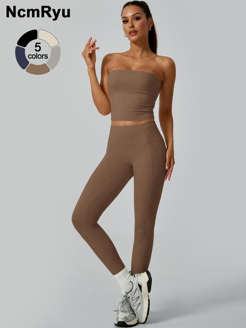 Women'S Sports Vest Pants High Elasticity Strapless High Waist Comfortable Breathable Sexy Fashionable Yoga Clothes Gym Training Golf Tennis Clothes Women'S Sports Clothes, Gym Outfit, Yoga Tracksuit Set, Athletic Fashion Activewear