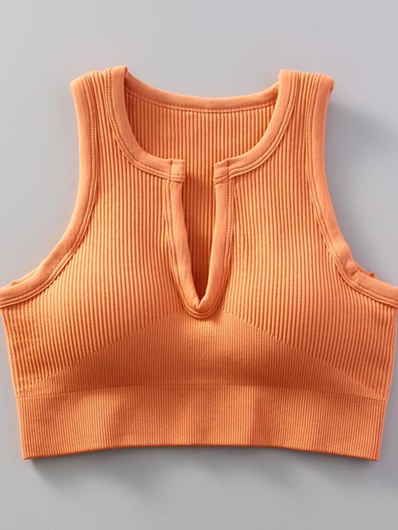 Women'S Solid Notched Neck Crop Sports Push up Tank Top, Casual Comfortable Sleeveless Crop Top, Running Vest, Summer Outfits 2024, Women Sports Clothes, Gym Clothes, Fitness Clothes