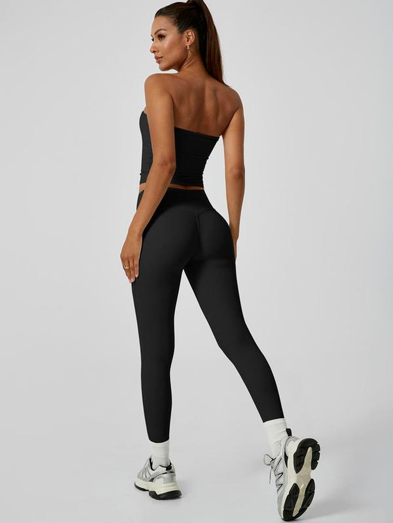 Women'S Sports Vest Pants High Elasticity Strapless High Waist Comfortable Breathable Sexy Fashionable Yoga Clothes Gym Training Golf Tennis Clothes Women'S Sports Clothes, Gym Outfit, Yoga Tracksuit Set, Athletic Fashion Activewear