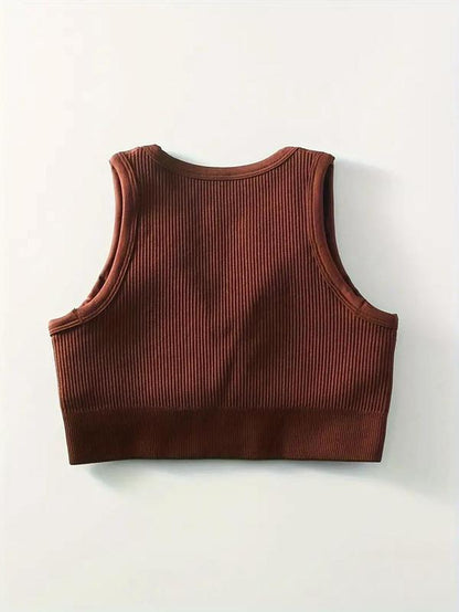 Women'S Solid Notched Neck Crop Sports Push up Tank Top, Casual Comfortable Sleeveless Crop Top, Running Vest, Summer Outfits 2024, Women Sports Clothes, Gym Clothes, Fitness Clothes