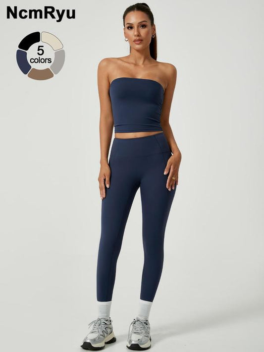 Women'S Sports Vest Pants High Elasticity Strapless High Waist Comfortable Breathable Sexy Fashionable Yoga Clothes Gym Training Golf Tennis Clothes Women'S Sports Clothes, Gym Outfit, Yoga Tracksuit Set, Athletic Fashion Activewear