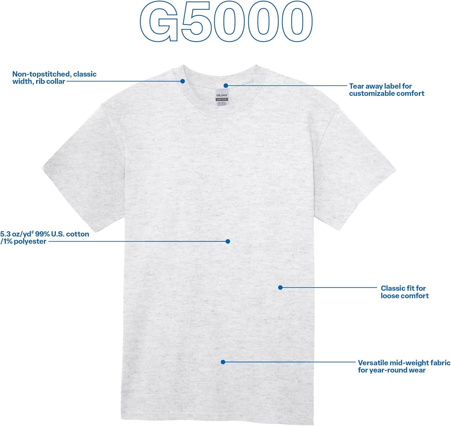 Adult Heavy Cotton T-Shirt, Style G5000, Multipack