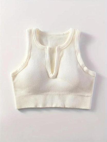 Women'S Solid Notched Neck Crop Sports Push up Tank Top, Casual Comfortable Sleeveless Crop Top, Running Vest, Summer Outfits 2024, Women Sports Clothes, Gym Clothes, Fitness Clothes