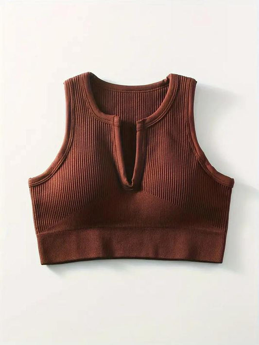 Women'S Solid Notched Neck Crop Sports Push up Tank Top, Casual Comfortable Sleeveless Crop Top, Running Vest, Summer Outfits 2024, Women Sports Clothes, Gym Clothes, Fitness Clothes