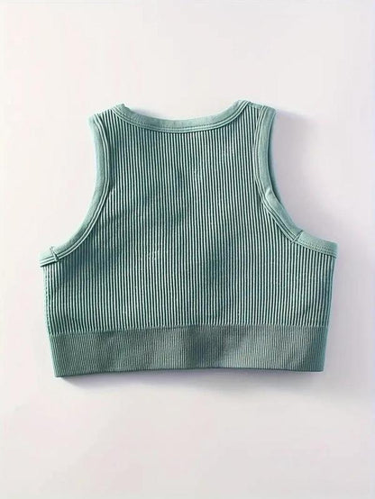 Women'S Solid Notched Neck Crop Sports Push up Tank Top, Casual Comfortable Sleeveless Crop Top, Running Vest, Summer Outfits 2024, Women Sports Clothes, Gym Clothes, Fitness Clothes