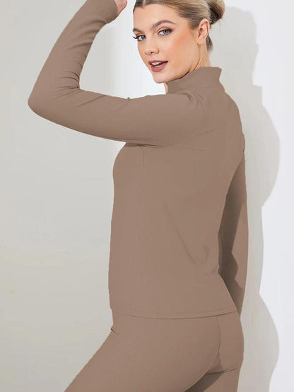Plus Size Two-Piece Set Workout Outfits Long Sleeve Mock Neck Zip up Jacket and Leggings Set, Casual Spring & Fall Athletic Sports Clothes Set for Women