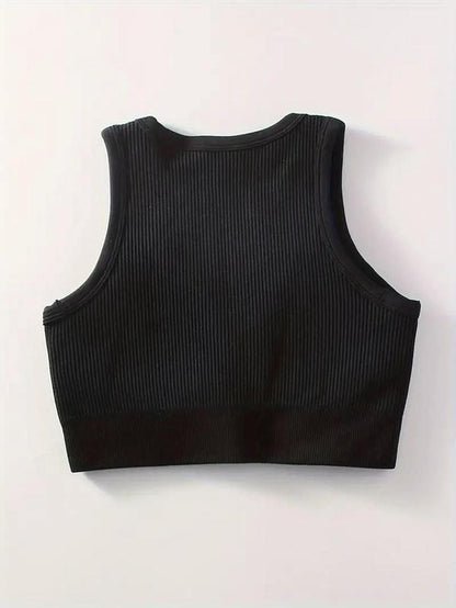 Women'S Solid Notched Neck Crop Sports Push up Tank Top, Casual Comfortable Sleeveless Crop Top, Running Vest, Summer Outfits 2024, Women Sports Clothes, Gym Clothes, Fitness Clothes