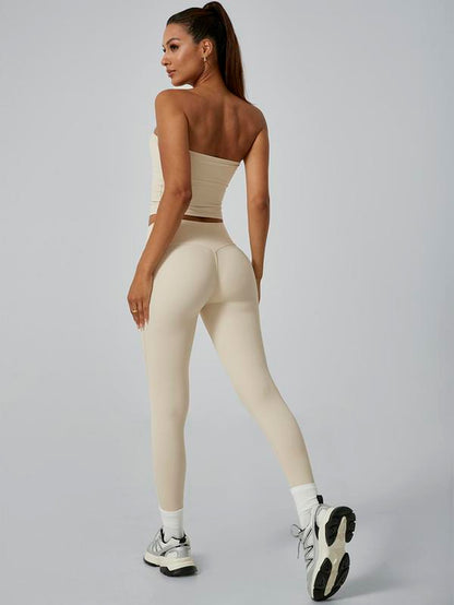 Women'S Sports Vest Pants High Elasticity Strapless High Waist Comfortable Breathable Sexy Fashionable Yoga Clothes Gym Training Golf Tennis Clothes Women'S Sports Clothes, Gym Outfit, Yoga Tracksuit Set, Athletic Fashion Activewear