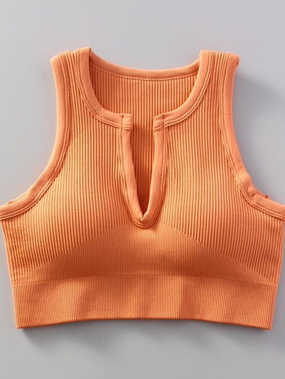 Women'S Solid Notched Neck Crop Sports Push up Tank Top, Casual Comfortable Sleeveless Crop Top, Running Vest, Summer Outfits 2024, Women Sports Clothes, Gym Clothes, Fitness Clothes